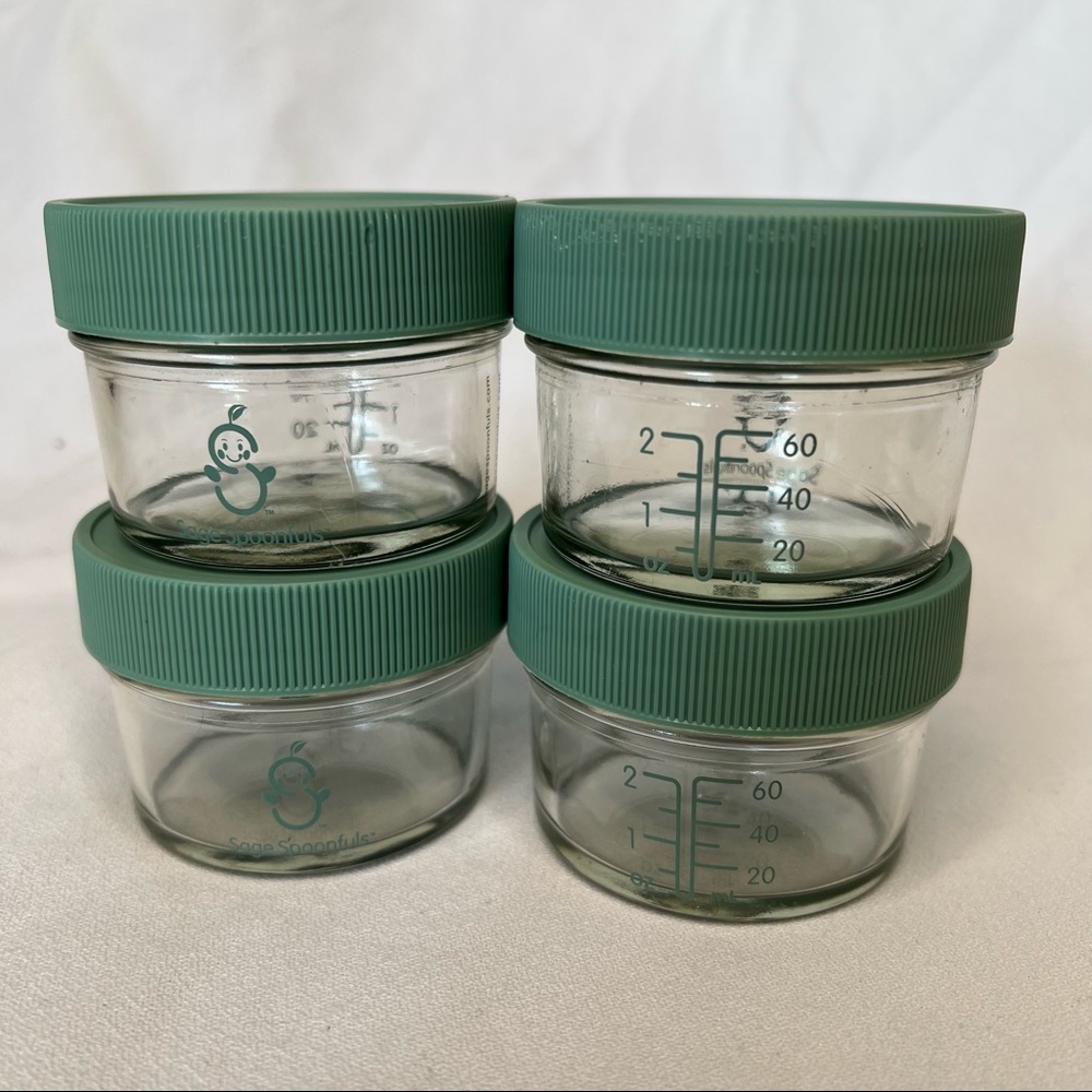 Sage Spoonfuls Lot of 4 Baby Food Glass Jars 2oz